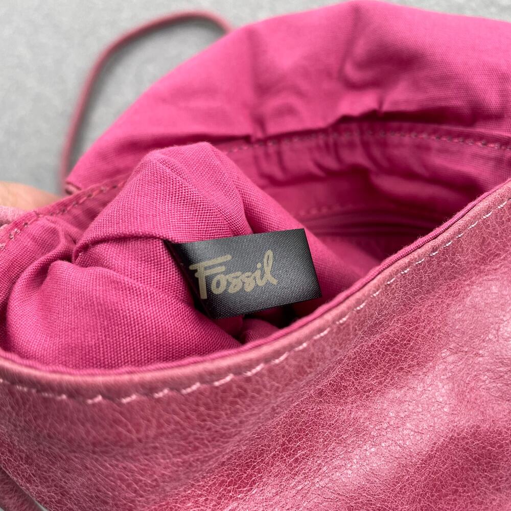 Vintage Fossil Genuine Leather Crossbody Mini Bag Purse Pink Flap Retro Preppy - Picture 14 of 16